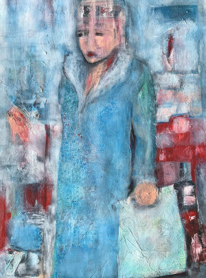 Bild vergr&ouml;&szlig;ern: Ida Oelke, Auf der Flucht, 2022, Mischtechnik auf Leinwand, 80 x 60 cm, &copy; Ida Oelke