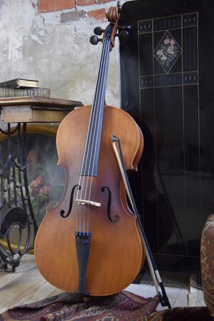 Bild vergrößern: Zu sehen ist ein Cello mit Bogen